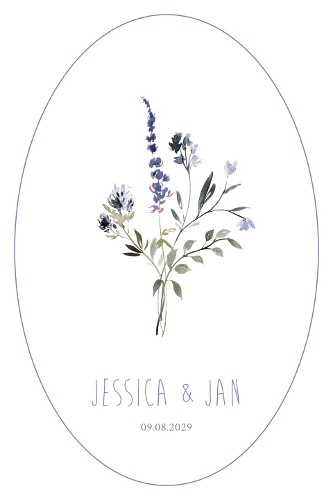 Florale Einladung zur Hochzeit mit gebundenem Blumenstrauß ovaler Form