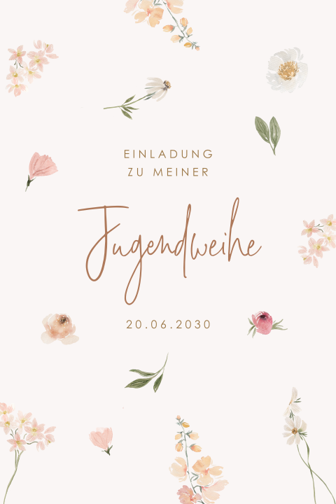 Fröhliche Einladung zur Jugendweihe mit Frühlingsblumen