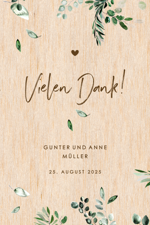 Ästhetische Dankeskarte auf Holz mit Aquarell Zweigen