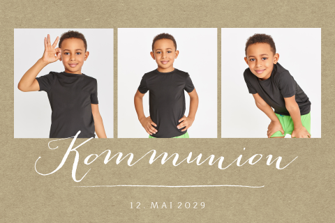 Einladung Kommunion im Kraftlook mit 3 Fotos und zierlicher schrift