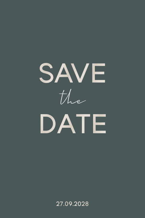 Moderne Save-the-Date Karte für Hochzeit mit dunkelgrünem Hintergrund