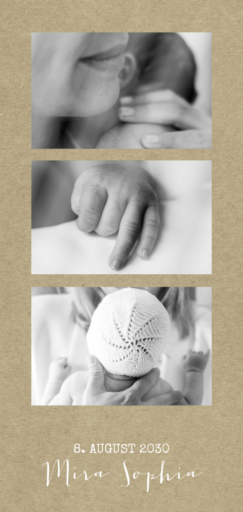 Geburtskarte Polaroid-Look mit drei Hochglanz-Fotos