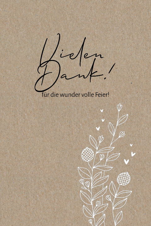 Dankeskarte mit Blumen auf Kraftpapier