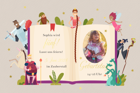 Kindergeburtstag-Einladung Märchen und Zauber