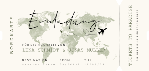 Tolle Hochzeitskarte in Ticketform