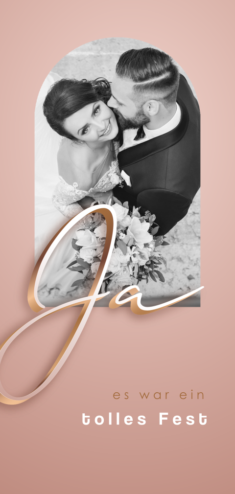 Stilvolle Danksagungskarte in Altrosa mit Foto in Halbbogenform