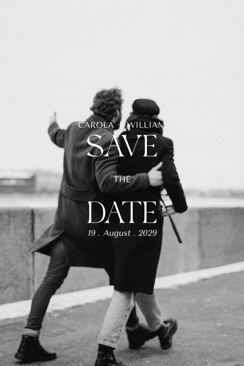 Moderne Save the Date Karte mit großem Foto in Schwarz-Weiß