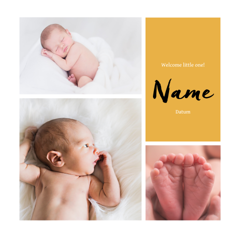 Baby Geburtskarte mit eigenen Fotos und Ockerfarbe