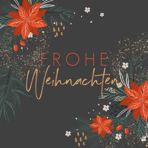Hippe dunkle Weihnachtskarte mit grellen Blumen