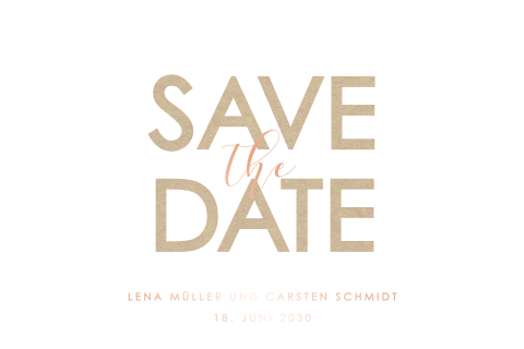 Save the Date Karte mit Kraft-look und Roségoldfolie