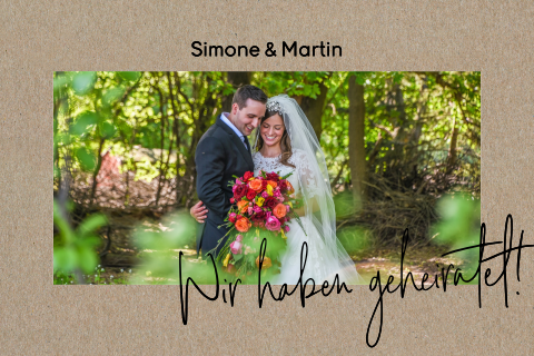 Hübsche Wir sind verheiratet-Karte Querformat mit zentralem Bild