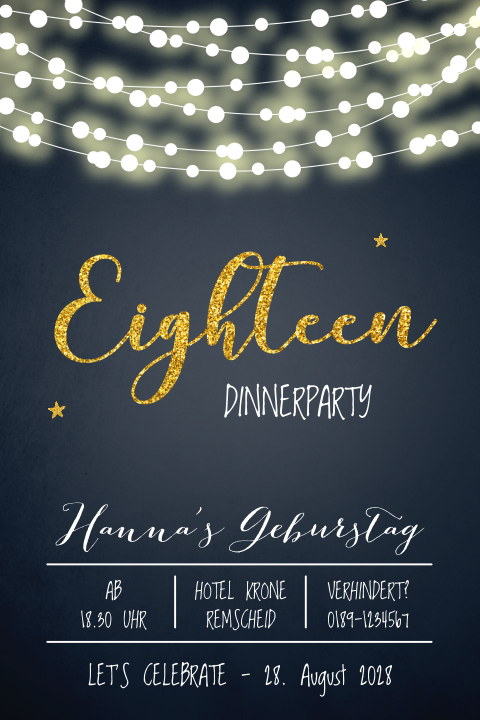 Tolle doppelseitige Einladung zum 18 Geburtstag mit Goldlook
