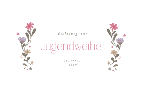 Stilvolle Einladung zur Jugendweihe mit zarten Blumen