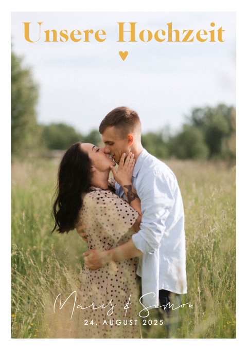 Hochzeitszeitung mit 12 Seiten im hippen Ockerton