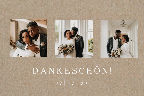 Dankeskarte Hochzeit in echtem Kraftpapier mit 3 Fotos 