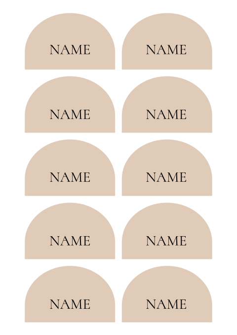 Stilvolle halbrunde Namenskärtchen in Beige