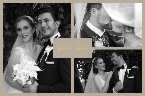 Dankeskarte Hochzeit im Pastellton mit 3 Fotos und Goldfolie