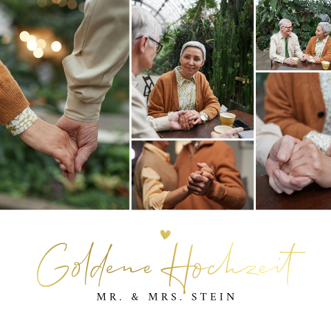 Einladung zur Goldenen Hochzeit mit 5 Fotos und Goldfolie