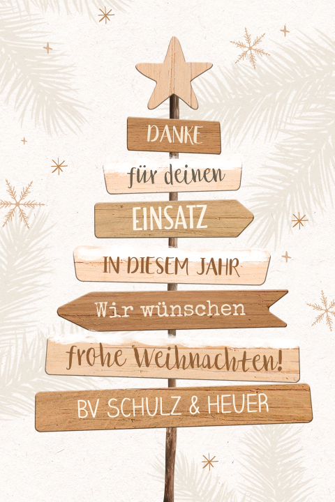Geschäftliche Weihnachtskarte mit hölzernem Wegweiser