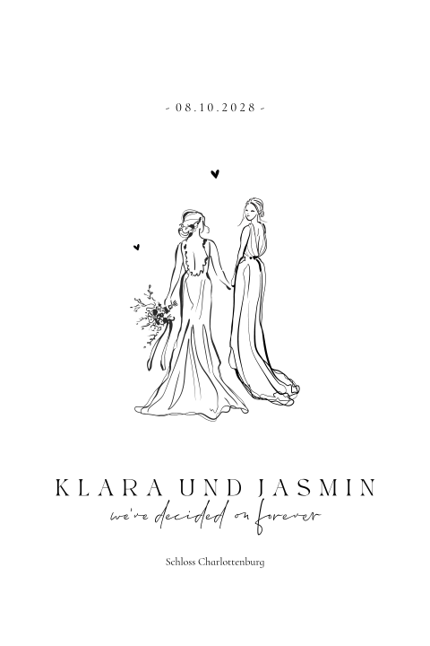 Hochzeitseinladung mit eleganter Illustration von zwei Bräuten