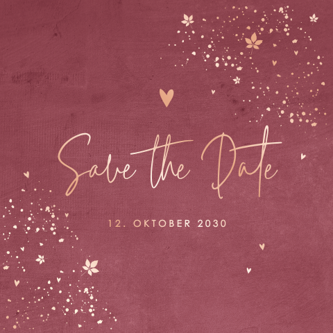 Schicke Save the Date Karte in Samtoptik und Roségoldfolie