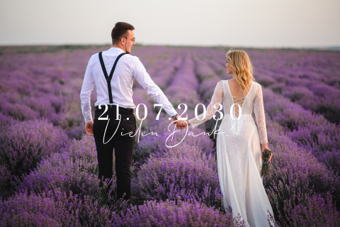 Dankeskarte Hochzeit mit Foto und lilafarben