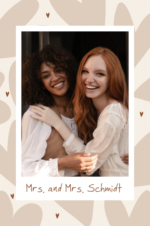 Magnetische Hochzeit-Dankeskarte in Beige mit Foto und Herzen