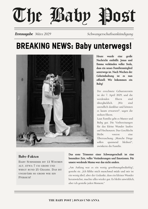 Schwangerschaftsankündigung im Zeitungsstil