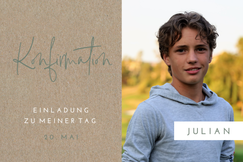 Kraftlook Konfirmationskarte mit großem Bild und grüner Text