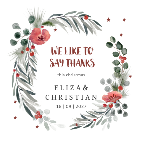 Dankes- und Weihnachtskarte mit hübschem Weihnachtskranz