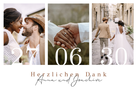 Dankeskarten Hochzeit Magnet mit 3 Fotos