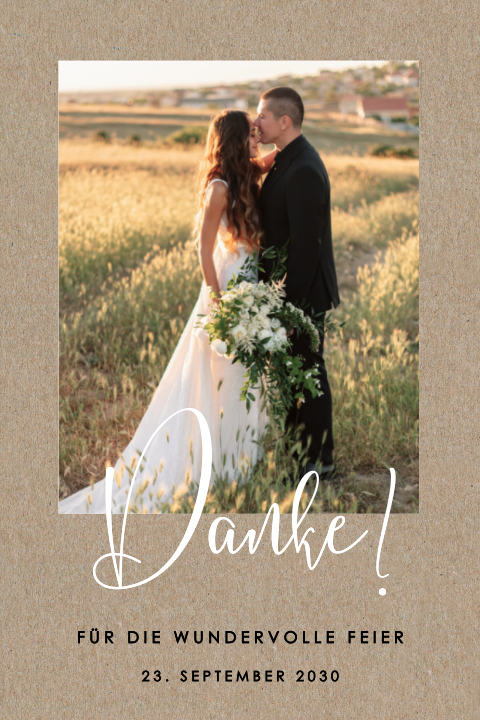 Dankeskarte zur Hochzeit in echtem Kraftpapier mit Foto