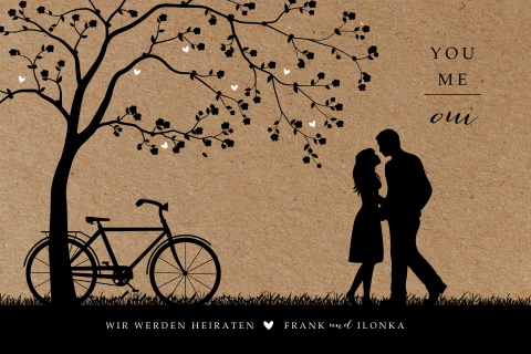 Hochzeitskarte mit Silhouetten auf Kraft-Optik Hintergrund