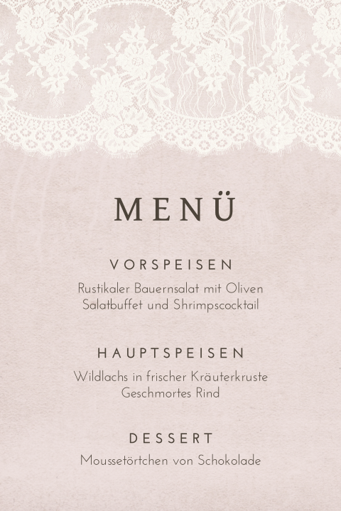 Klassische Menükarte mit weißer Spitze