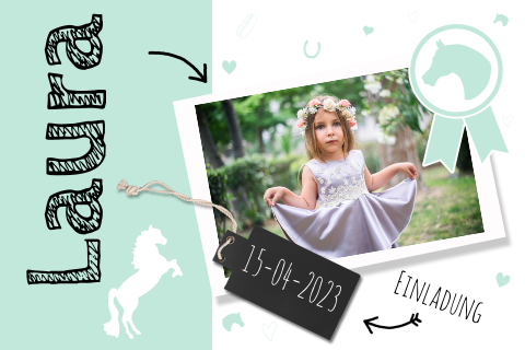 Einladung Kindergeburtstag - Pferde und Foto