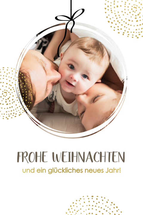 Weihnachtskarte mit eigenem Foto und Weihnachtskugel