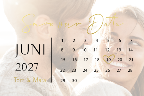 Stilvolle Save our Date Karte mit Foto, Kalender und runden Ecken