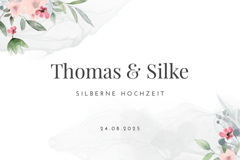 Florale Einladung zur Silberhochzeit mit Aquarell