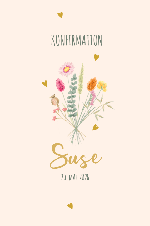 Einladung zur Konfirmation in rosa mit bunten Blumen