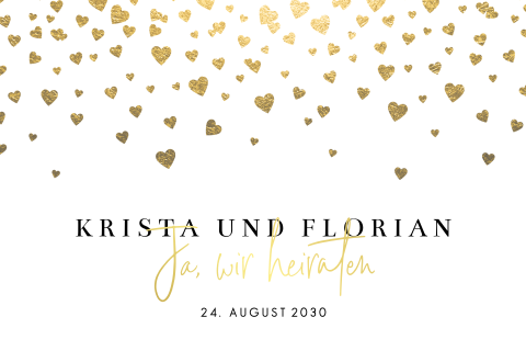 Romantische Hochzeitskarte mit Goldlook-Herzen