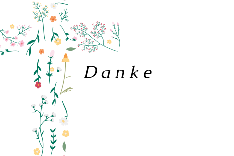 Dankeskarte Taufe mit Blumen in Form eines Kreuzes