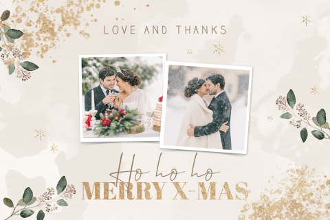 Weihnachtliche Dankeskarte Hochzeit mit Polaroidfotos und Zweigen