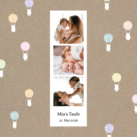 Einladung zur Taufe mit Bären und Luftballons auf Kraftpapier