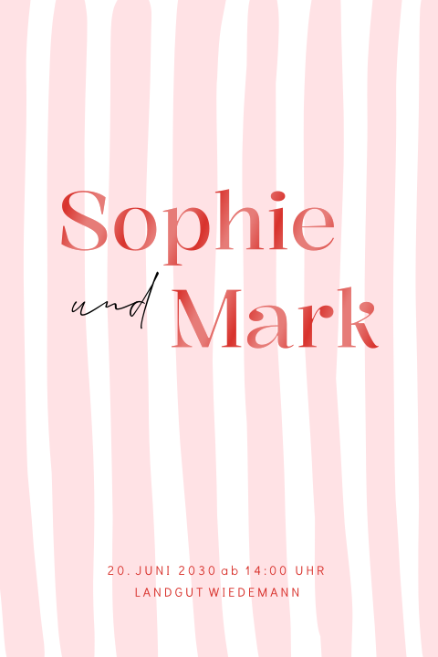 Moderne Hochzeitseinladung im Candy-Look mit Streifen