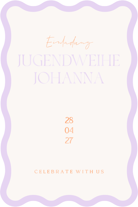 Colorblocking Einladung zur Jugendweihe mit welligem, violetten Rand
