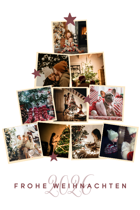 Weihnachtskarte mit Fotos in Weihnachtsbaumform