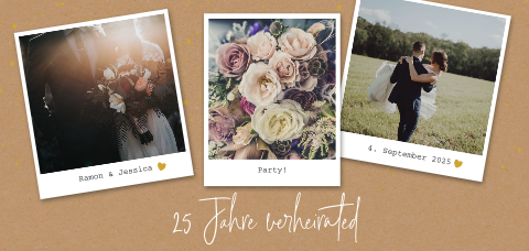 Einladung zur Silberhochzeit im Panoramalook mit Polaroids