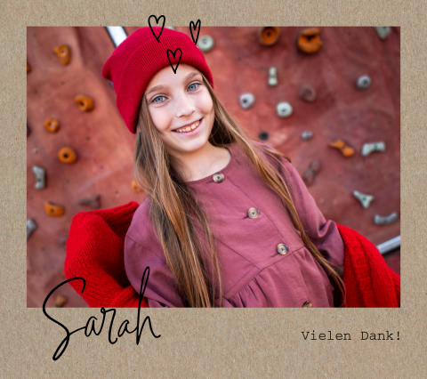 Dankeskarte Kommunion im Kraft-Polaroid-Look mit Foto und Herzen