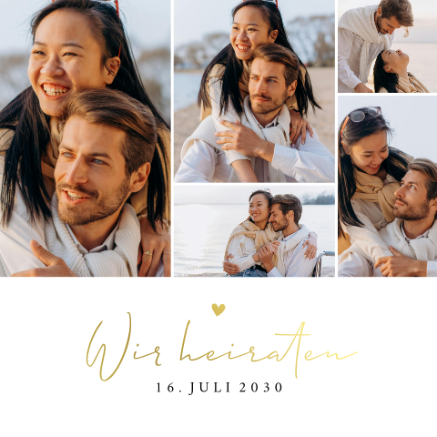 Hochzeitskarte mit 5 Fotos und Goldfolie
