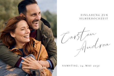 Schlichte Einladung zur Silberhochzeit mit Foto
